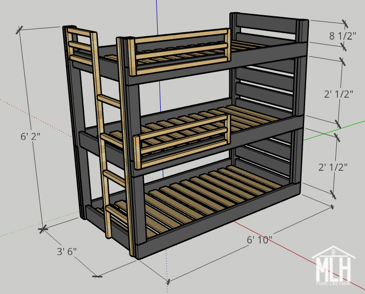 More Like Home Triple Bunk Bed Plans, Ceiling Height For Triple Bunk Bed
